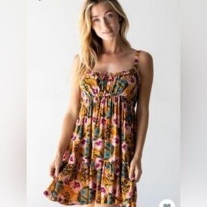 Natural Life Floral Boho Mini Dress XS – Adjustable Straps, Cottagecore Vibes